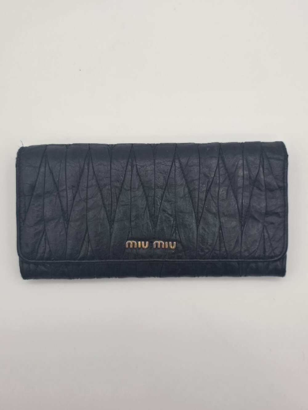 Miu Miu Matelassé Black Leather Continental Long Wallet with COA